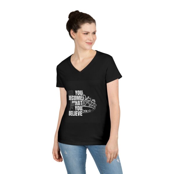 Empowering Quote Ladies' V-Neck T-Shirt - "You Become What You Believe" - Image 3