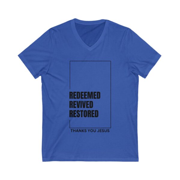 Christian Inspirational V-Neck Tee - Redeemed Revived Restored - Image 3