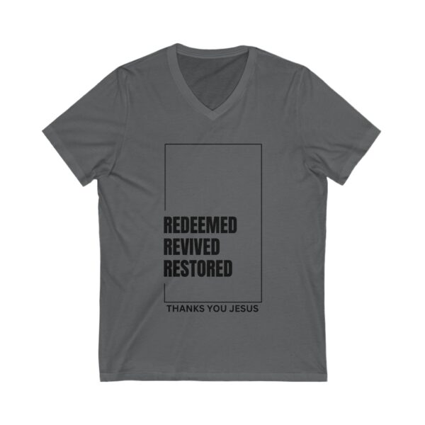 Christian Inspirational V-Neck Tee - Redeemed Revived Restored - Image 5